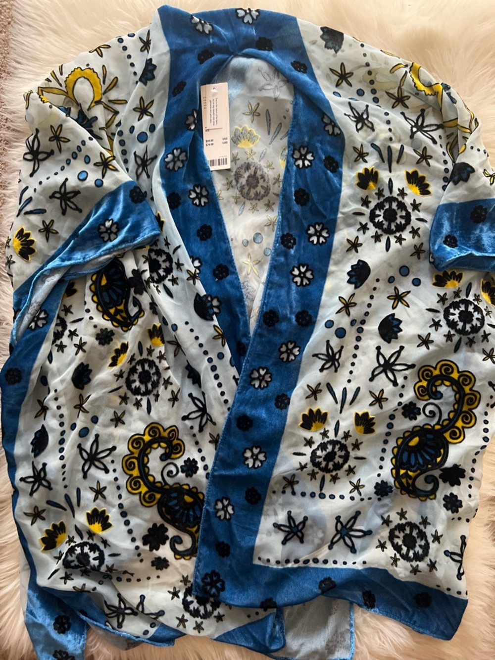 Urban Outfitters Cyra Velvet Ruana blue kimono. one size NEW